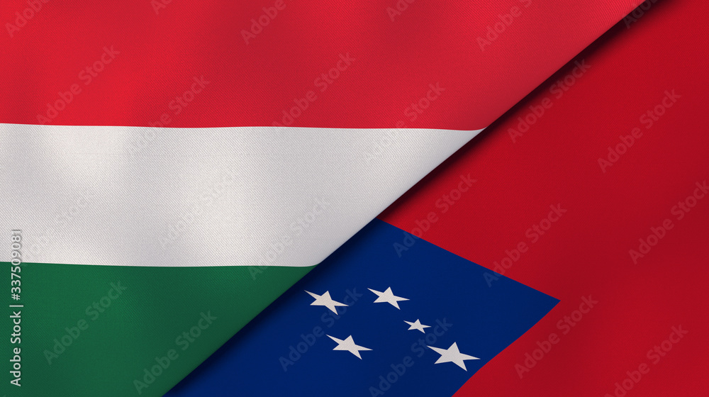The flags of Hungary and Samoa. News, reportage, business background. 3d illustration