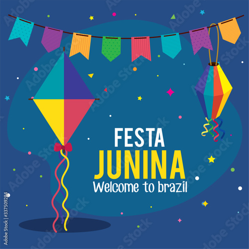 fiesta junina poster with kite and decoration design