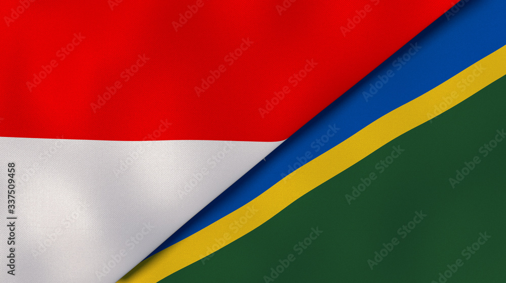 Fototapeta premium The flags of Indonesia and Solomon Islands. News, reportage, business background. 3d illustration