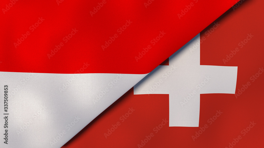 Obraz premium The flags of Indonesia and Switzerland. News, reportage, business background. 3d illustration