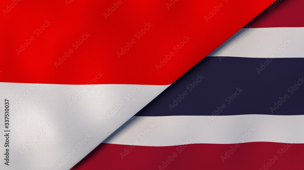 The flags of Indonesia and Thailand. News, reportage, business background. 3d illustration