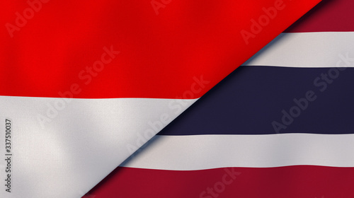The flags of Indonesia and Thailand. News  reportage  business background. 3d illustration