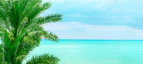Endless ocean beach banner. Gulf Coast. Unated Arab Emirates, Ras al khaimah. Travel concept. Banner size. Copy space.