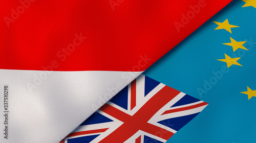 The flags of Indonesia and Tuvalu. News, reportage, business background. 3d illustration
