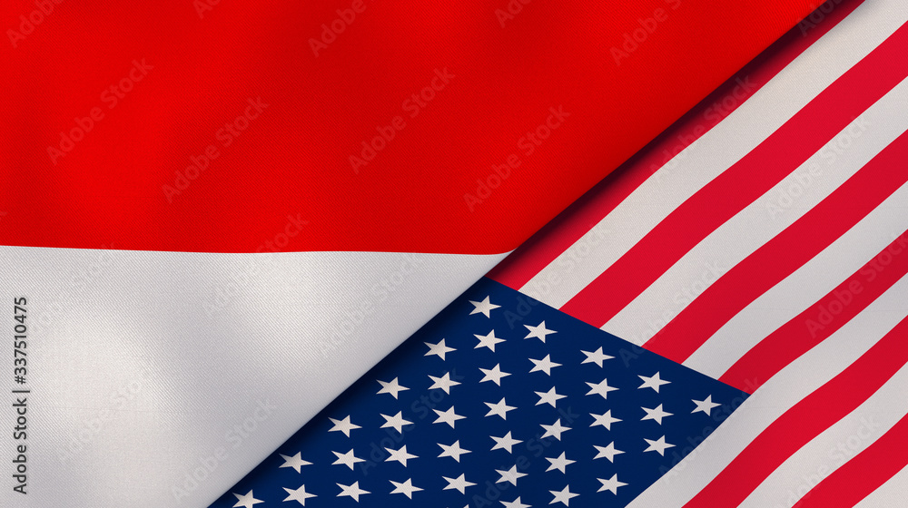 The flags of Indonesia and United States. News, reportage, business background. 3d illustration The flags of Indonesia and United States. News, reportage, business background. 3d illustration