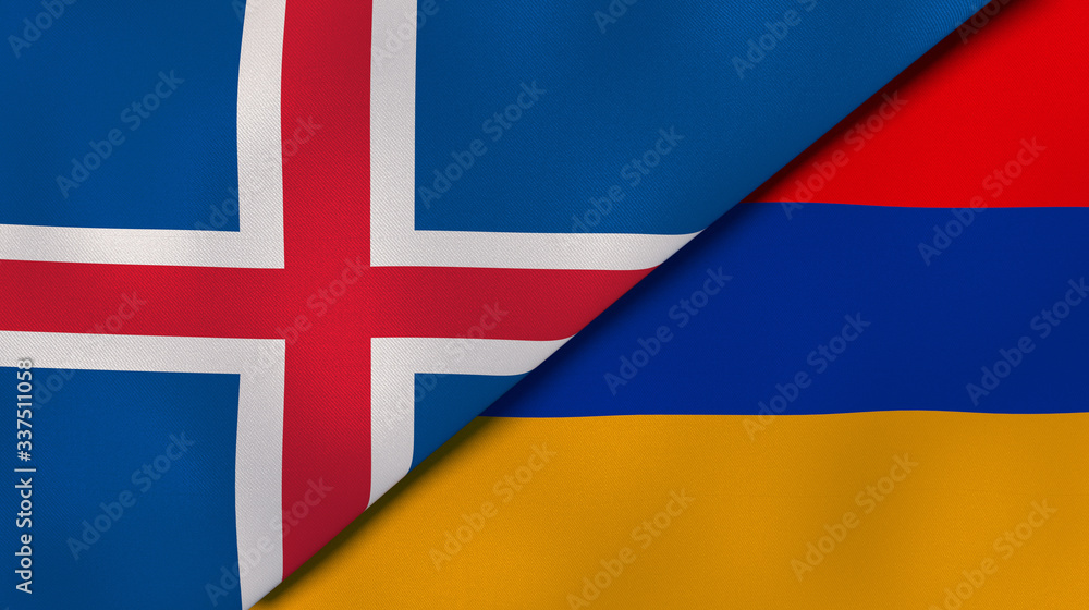 Fototapeta premium The flags of Iceland and Armenia. News, reportage, business background. 3d illustration