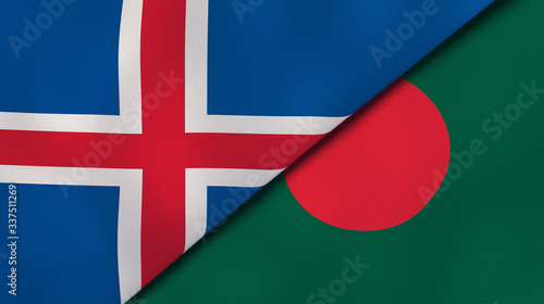 The flags of Iceland and Bangladesh. News, reportage, business background. 3d illustration photo