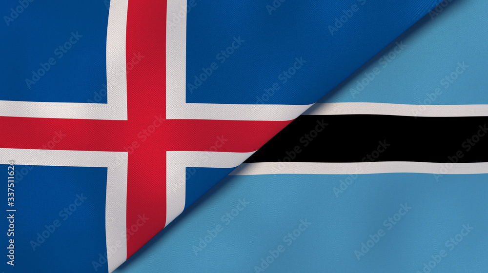 Naklejka premium The flags of Iceland and Botswana. News, reportage, business background. 3d illustration