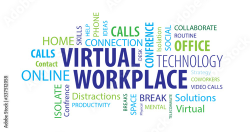 Virtual Workplace Word  Cloud on a White Background
