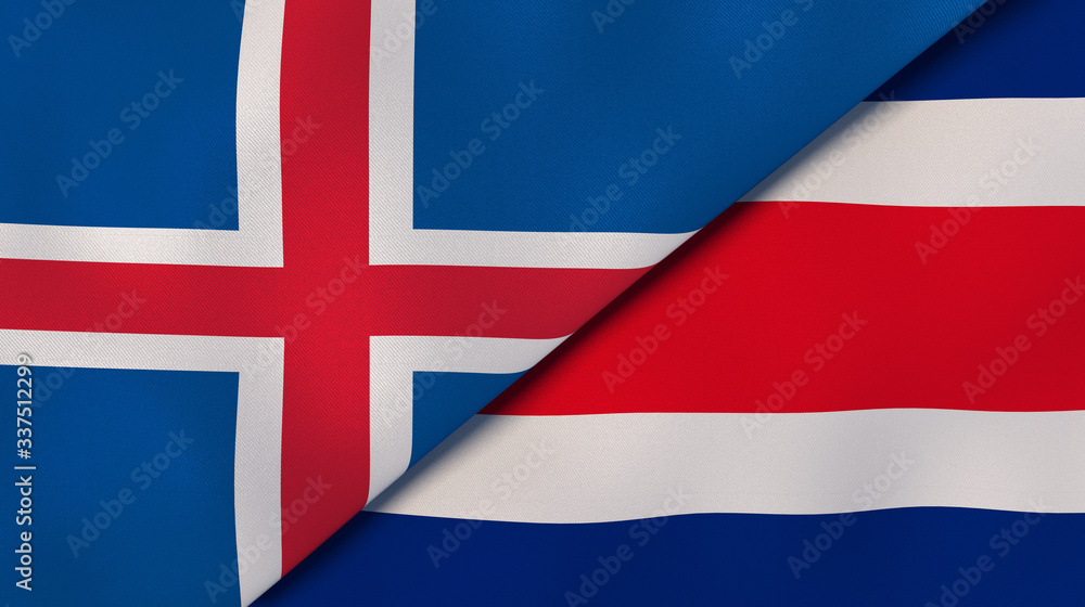 The flags of Iceland and Costa Rica. News, reportage, business background. 3d illustration The flags of Iceland and Costa Rica. News, reportage, business background. 3d illustration
