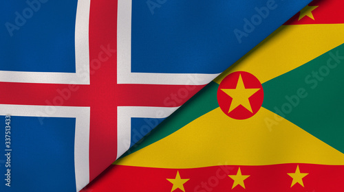 The flags of Iceland and Grenada. News, reportage, business background. 3d illustration photo