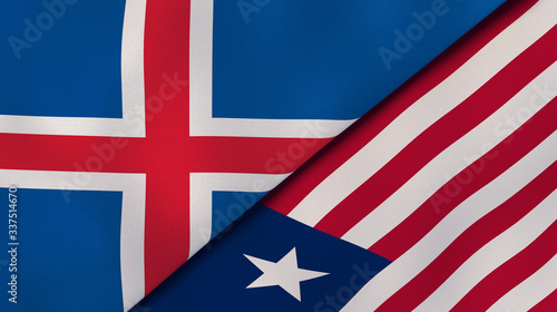 The flags of Iceland and Liberia. News, reportage, business background. 3d illustration photo