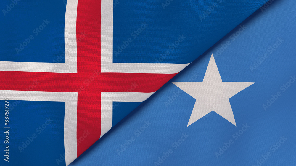The flags of Iceland and Somalia. News, reportage, business background. 3d illustration