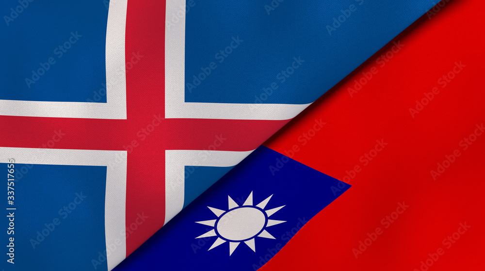 The flags of Iceland and Taiwan. News, reportage, business background. 3d illustration