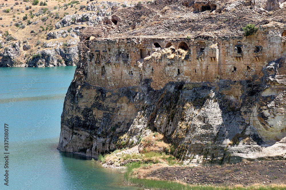 Abandoned Castle (Rum Kale) at Firat River (Euphrates River) in Halfeti, Gaziantep, Turkey.