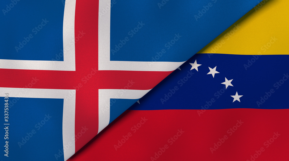 Fototapeta premium The flags of Iceland and Venezuela. News, reportage, business background. 3d illustration