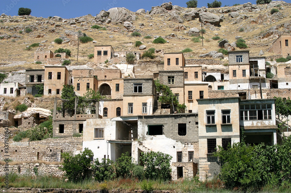Sunken village Savasan in Euphrates River (Firat), Halfeti, Gaziantep, Turkey.