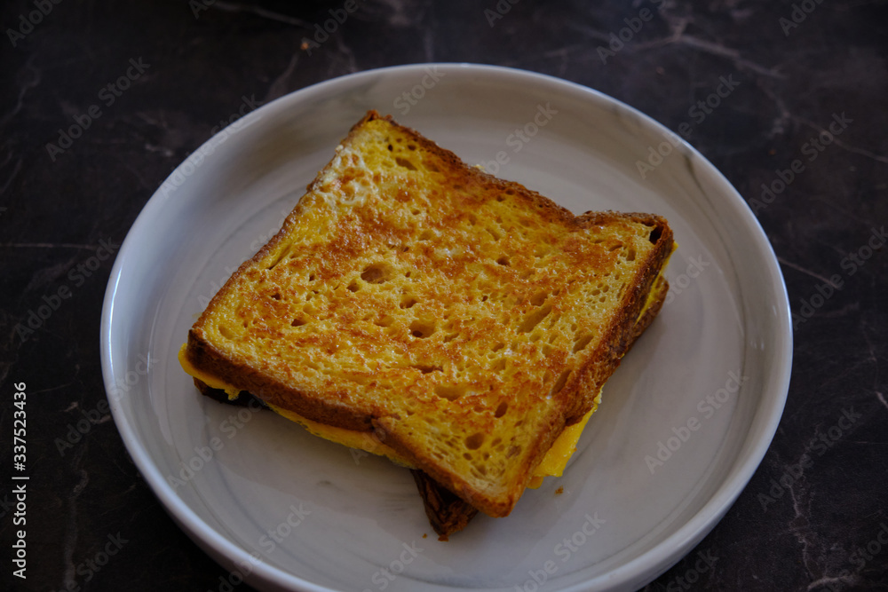 Japanese toast with eggs, homemade breakfast