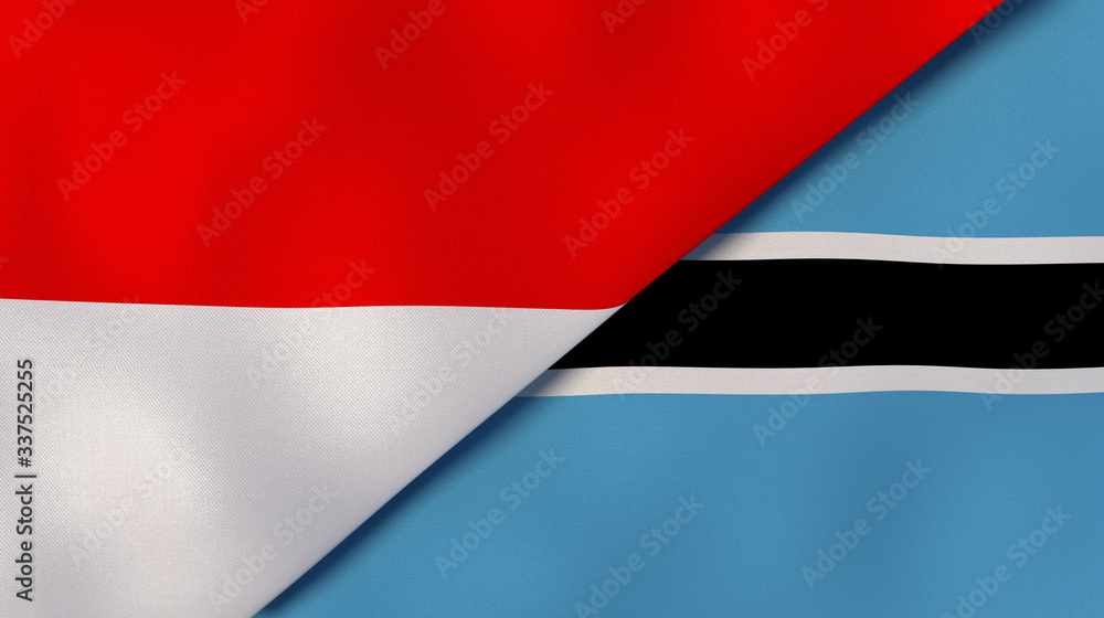 The flags of Indonesia and Botswana. News, reportage, business background. 3d illustration