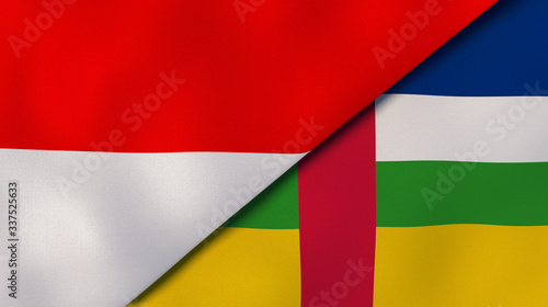 The flags of Indonesia and Central African Republic. News  reportage  business background. 3d illustration