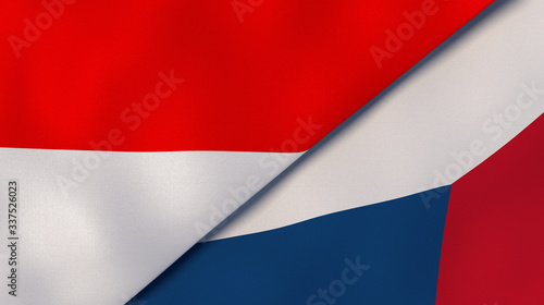 The flags of Indonesia and Czech Republic. News, reportage, business background. 3d illustration