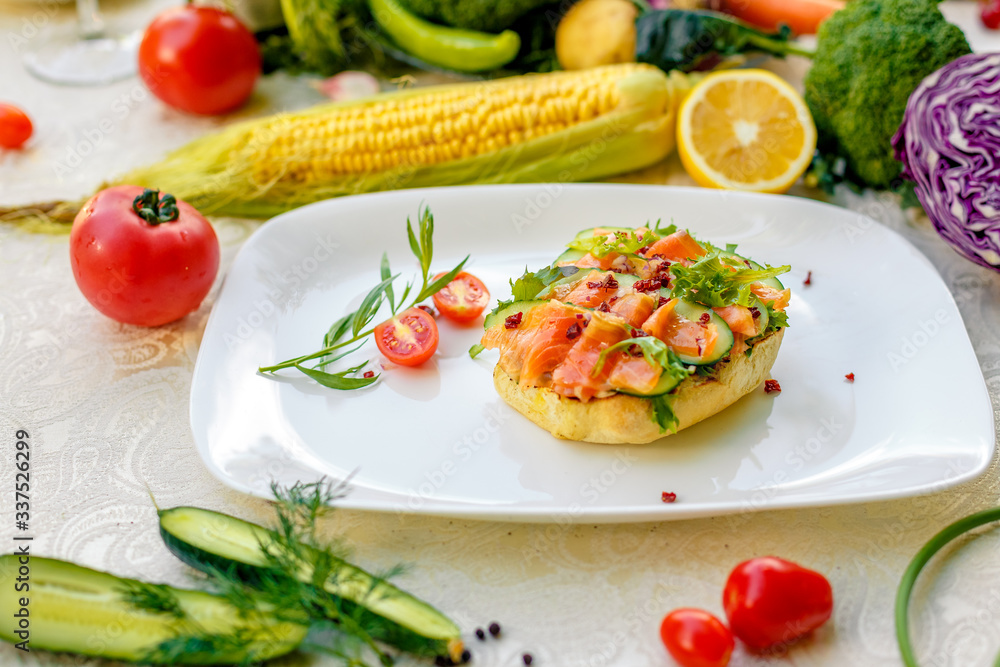 sandwich with bread fish and cucumber
