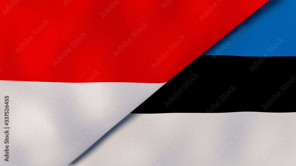 The flags of Indonesia and Estonia. News, reportage, business background. 3d illustration