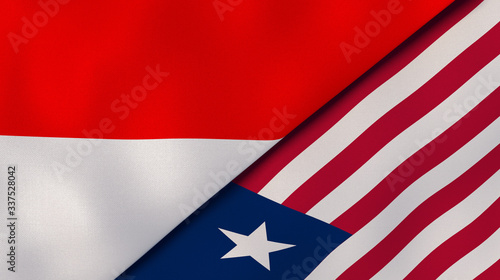 The flags of Indonesia and Liberia. News, reportage, business background. 3d illustration photo