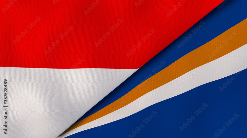 The flags of Indonesia and Marshall Islands. News, reportage, business background. 3d illustration The flags of Indonesia and Marshall Islands. News, reportage, business background. 3d illustration