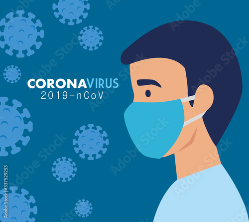 man with face mask for coronavirus 2019 ncov vector illustration design