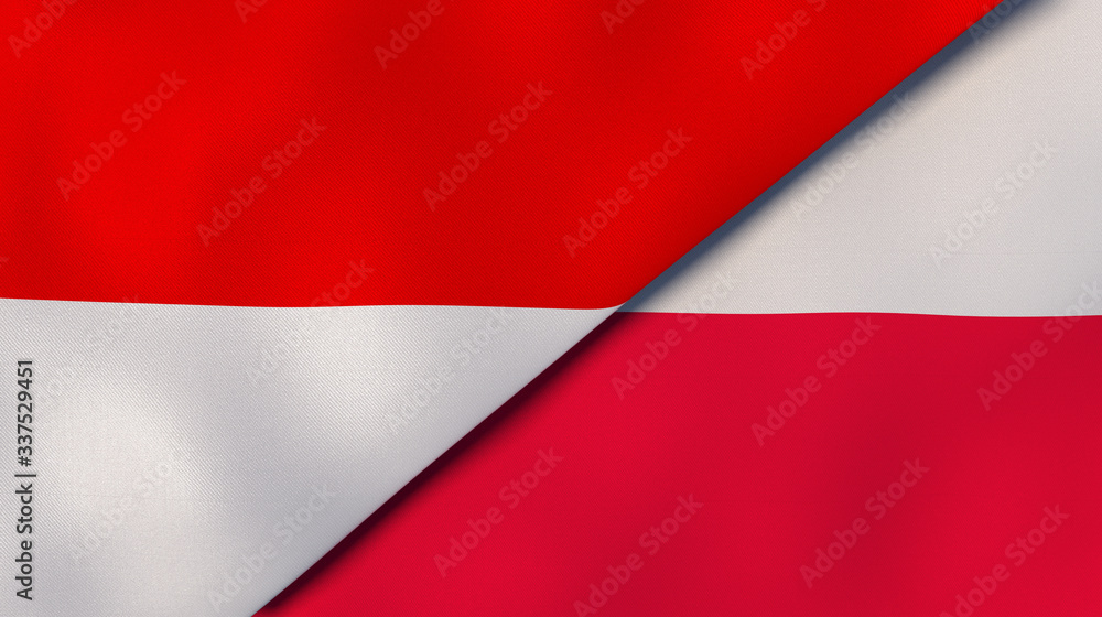 Naklejka premium The flags of Indonesia and Poland. News, reportage, business background. 3d illustration