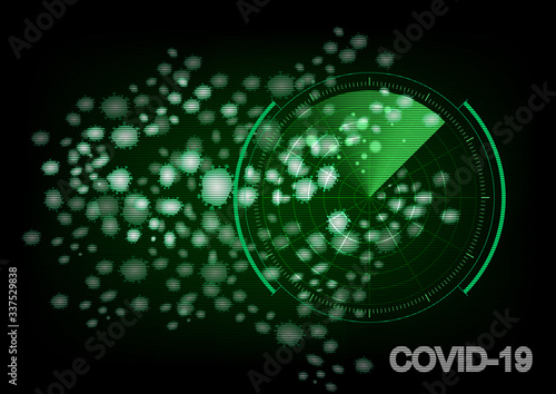 Image of Flu COVID-19 virus cell  or disease cell under the microscope. as illustration :  Coronavirus Covid-19 outbreak influenza background.
