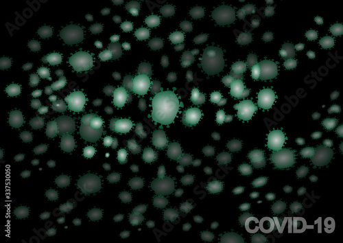 Image of Flu COVID-19 virus cell  or disease cell under the microscope. as illustration :  Coronavirus Covid-19 outbreak influenza background.