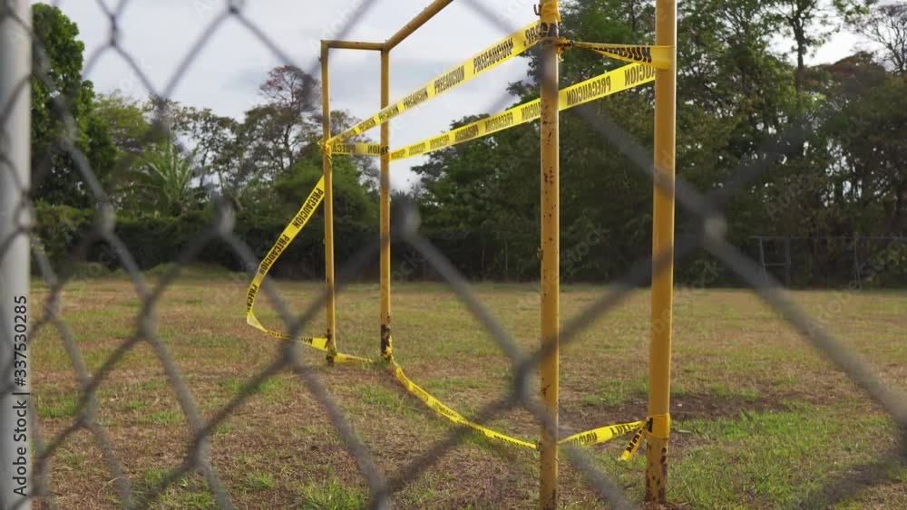 Soccer Goal in Park Taped Up Quarantine Soccer Goal in Park Taped Up Quarantine