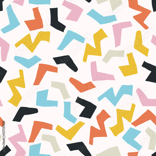 Confetti ditsy shapes seamless vector background pattern. Stylized paper cut out matisse style texture. Kawaii modern retro 50's style decor swatch. Decorative bright flat color playful all over print