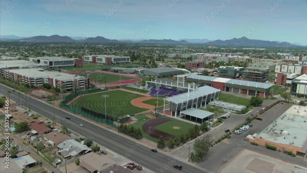 Aerial: Grand Canyon University, a christian university in Phoenix, Arizona, USA. 15 April 2020 Aerial: Grand Canyon University, a christian university in Phoenix, Arizona, USA. 15 April 2020