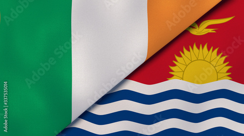 The flags of Ireland and Kiribati. News, reportage, business background. 3d illustration photo