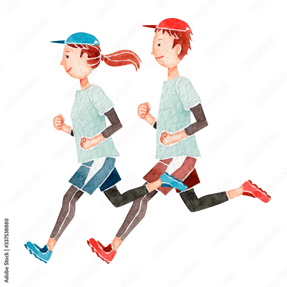 ジョギング ランニング マラソン 人物 男女 水彩 イラスト Ilustracion De Stock Adobe Stock
