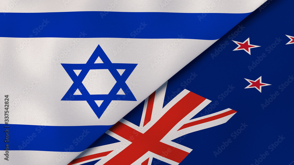 The flags of Israel and New Zealand. News, reportage, business background. 3d illustration The flags of Israel and New Zealand. News, reportage, business background. 3d illustration