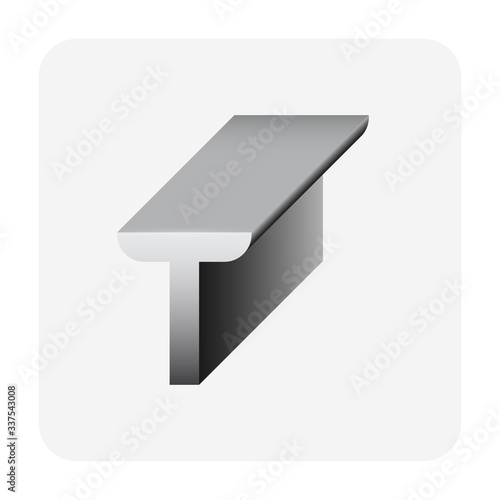 Steel product icon. T chanel profile shape. That alloy of iron from steel production industry and metallurgy used as beam, bar, frame, girder, structure in engineering, construction building material.