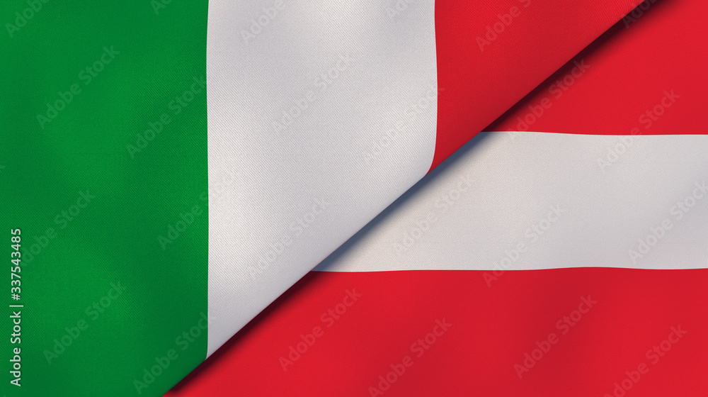 The flags of Italy and Austria. News, reportage, business background. 3d illustration
