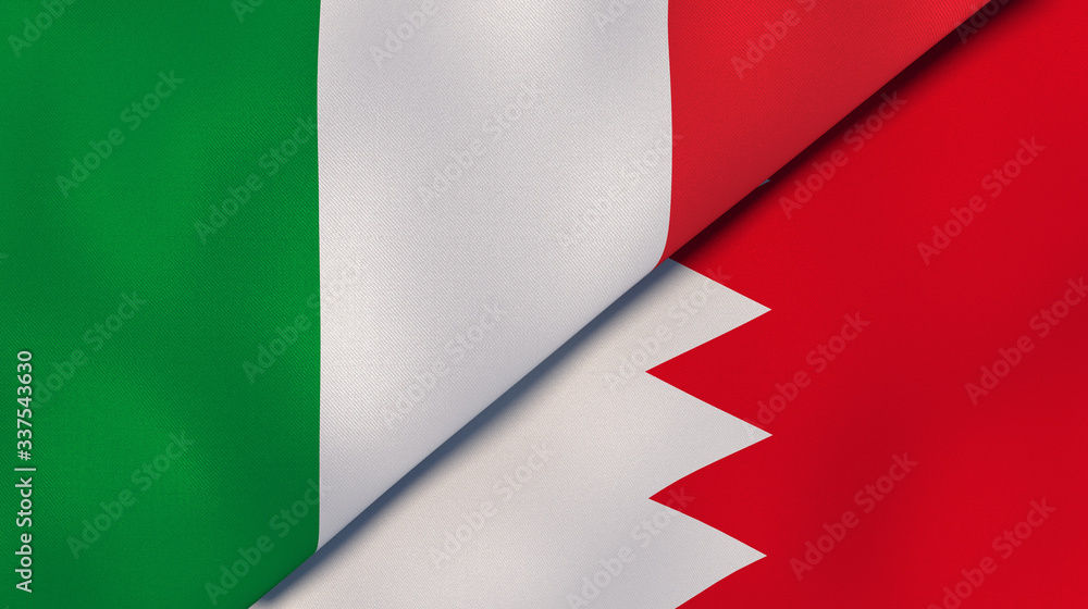 The flags of Italy and Bahrain. News, reportage, business background. 3d illustration