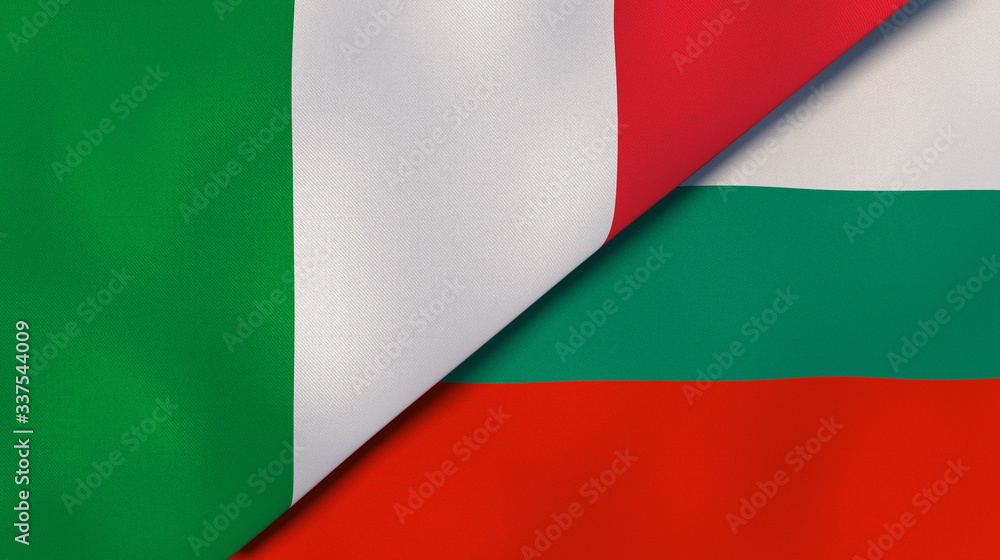 Obraz premium The flags of Italy and Bulgaria. News, reportage, business background. 3d illustration