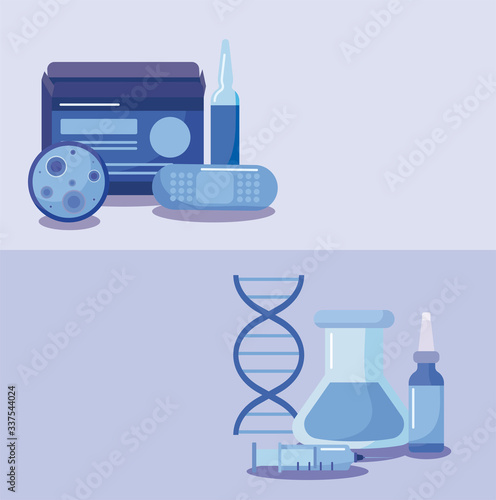 poster with vaccination icons and health, medical immunization