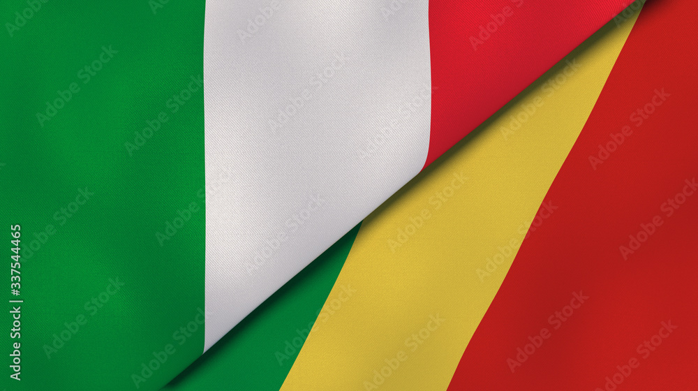 The flags of Italy and Congo. News, reportage, business background. 3d illustration