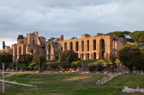 Palatine hill from Circus Maximus. Rome, Italy