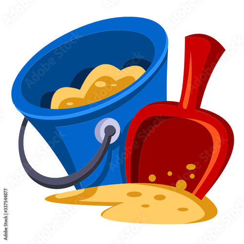 Vector illustration of a beach bucket and shove in cartoon style