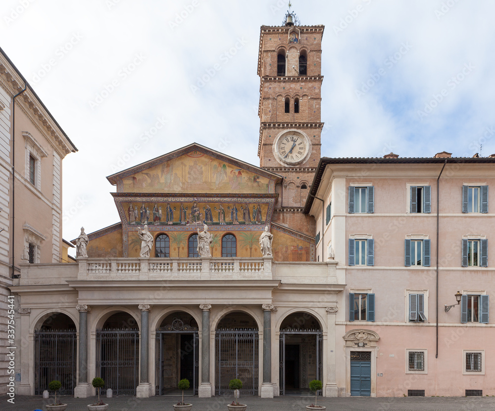 Facade of Santa Maria in Trastevere, Rome, Italy.