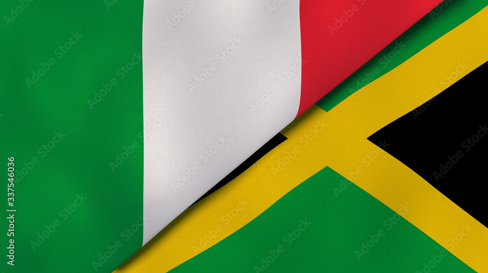 The flags of Italy and Jamaica. News, reportage, business background. 3d illustration