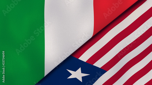 The flags of Italy and Liberia. News, reportage, business background. 3d illustration